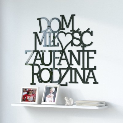 Napis na ścianę Dom miłość zaufanie rodzina