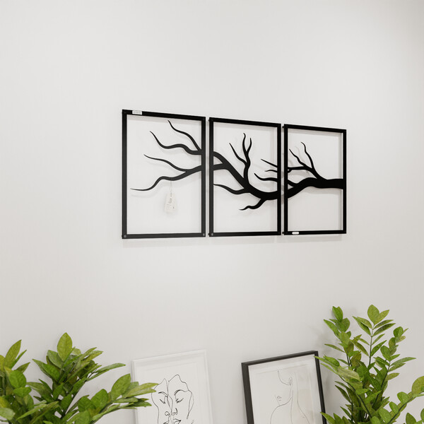 3000945 pięknie wycięte laserem Panele ażurowe 3d gałęzie drzewa  na białej ścianie z czarnej płyty