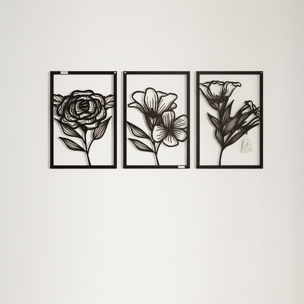 3000954 pięknie wycięte laserem Tryptyk z kwiatami trzy panele ścienne  płyta meblowa front