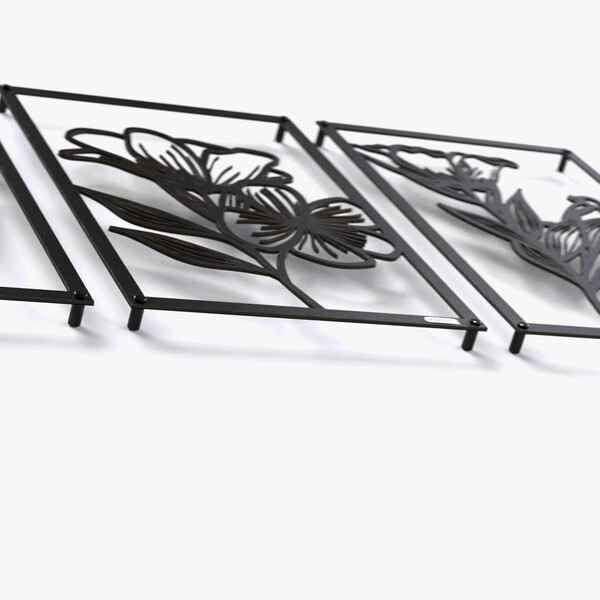 Tryptyk z kwiatami trzy panele ścienne 3000954 z czarnej matowej płyty