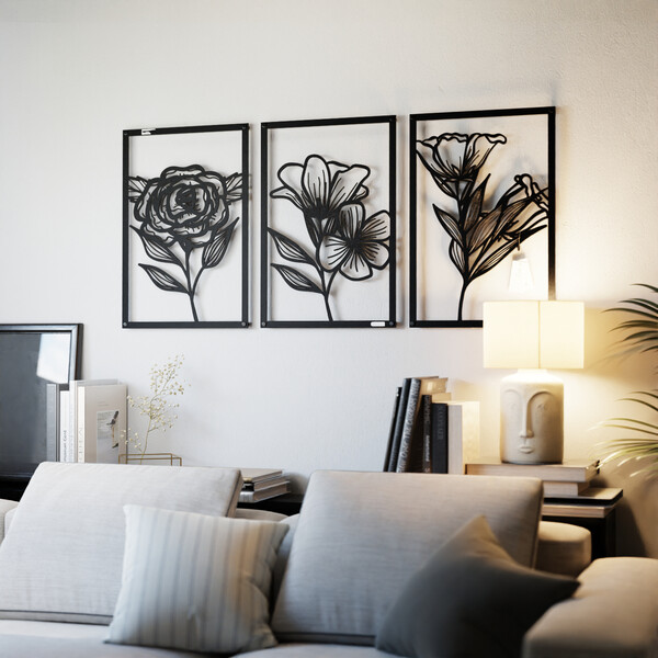 3000954 pięknie wycięte laserem Tryptyk z kwiatami trzy panele ścienne  zdjęcie 6