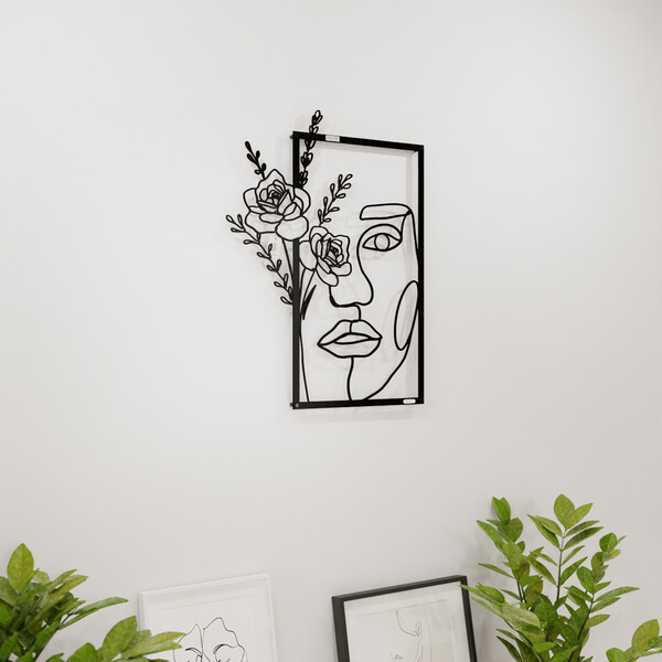 3001003 pięknie wycięte laserem Panel dekoracyjny kobieta  na białej ścianie z czarnej płyty