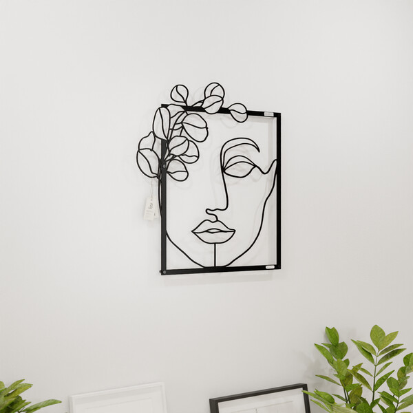 3001009 pięknie wycięte laserem Panel dekoracyjny twarz kobiety  na białej ścianie z czarnej płyty