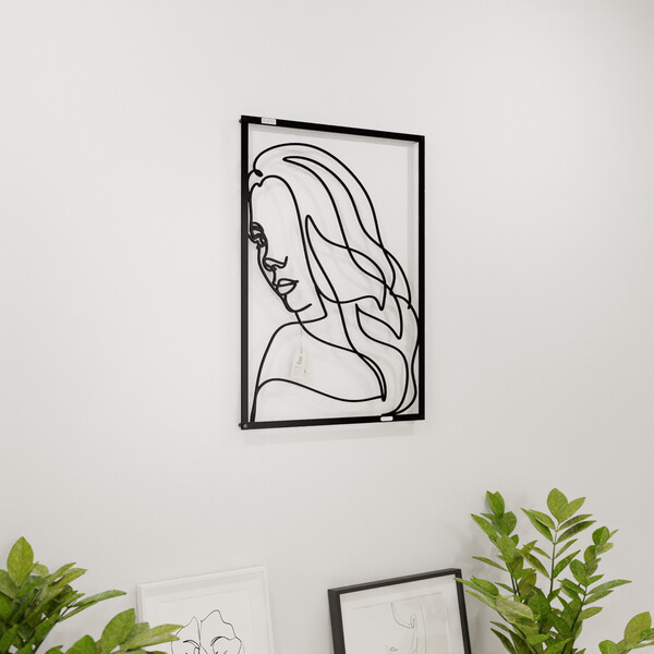 3001013 pięknie wycięte laserem Panel dekoracyjny głowa kobiety  na białej ścianie z czarnej płyty