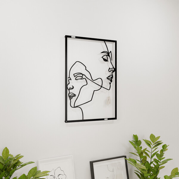 3001023 pięknie wycięte laserem Panel dekoracyjny dwie głowy  na białej ścianie z czarnej płyty