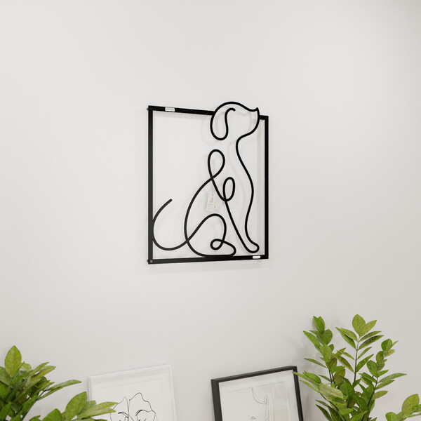 3001047 pięknie wycięte laserem Panel dekoracyjny piesek  na białej ścianie z czarnej płyty
