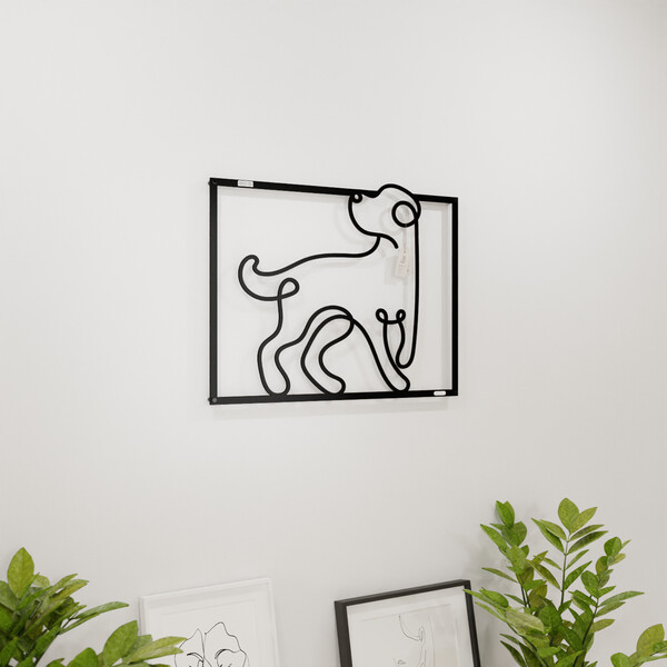 3001048 pięknie wycięte laserem Panel dekoracyjny piesek  na białej ścianie z czarnej płyty
