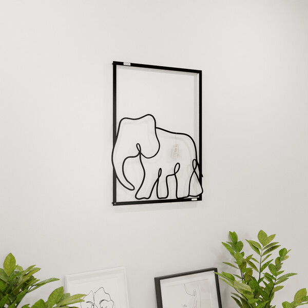 3001063 pięknie wycięte laserem Panel dekoracyjny słonik  na białej ścianie z czarnej płyty