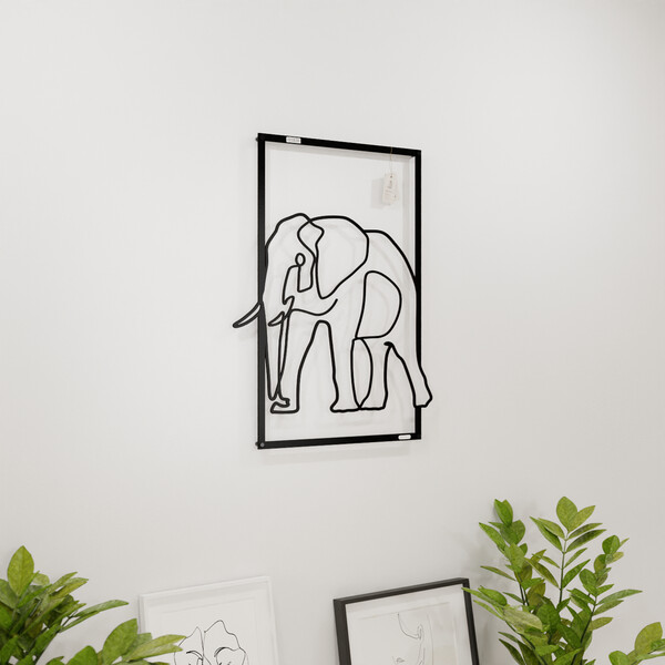 3001064 pięknie wycięte laserem Panel dekoracyjny słoń  na białej ścianie z czarnej płyty