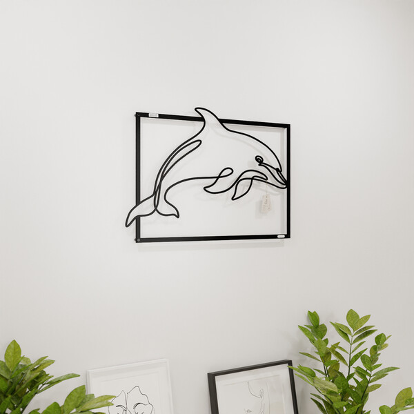 3001067 pięknie wycięte laserem Panel dekoracyjny delfin  na białej ścianie z czarnej płyty