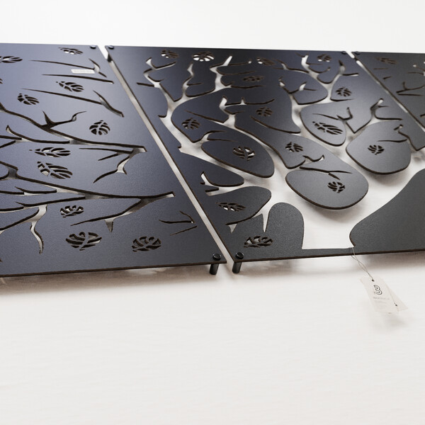 3001127 pięknie wycięte laserem Tryptyk panele dekoracyjne drzewo  z czarnej płyty