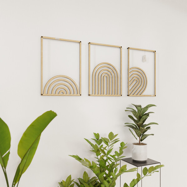 Tryptyk ażurowy geometryczne półkola 3001211 ze sklejki brzozowej